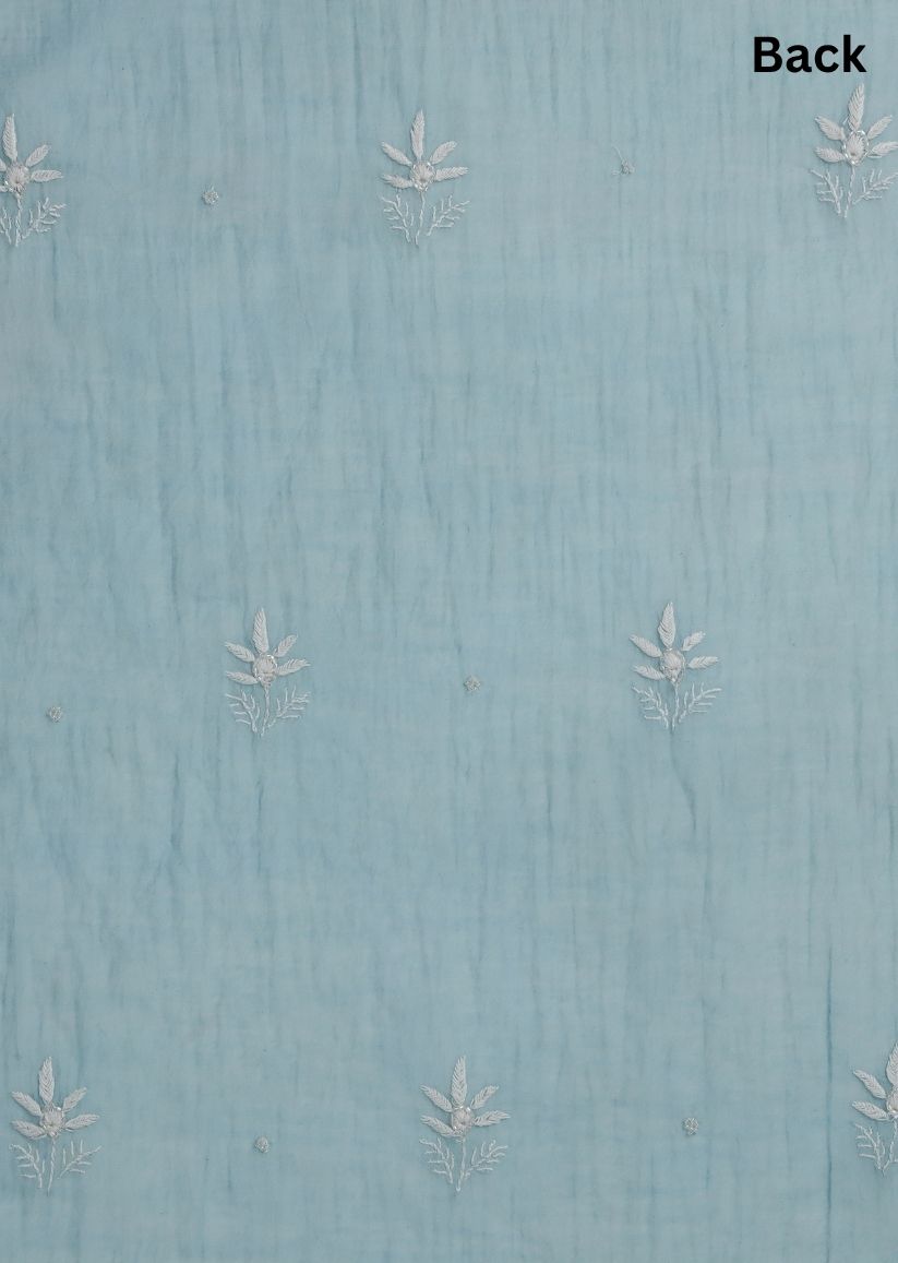 Firgun Cerulean Blue Lucknowi Chikankari Mul Chanderi Unstitched Kurta & Dupatta Set