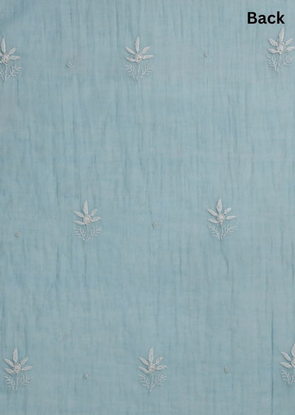 Firgun Cerulean Blue Lucknowi Chikankari Mul Chanderi Unstitched Kurta & Dupatta Set