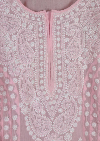 Firgun Pink Lucknowi Chikankari Cotton Kurta