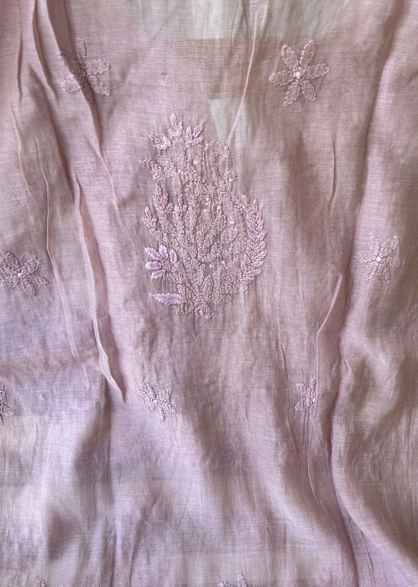 Firgun Wine Lucknowi Chikankari Mul Cotton Straight Kurta
