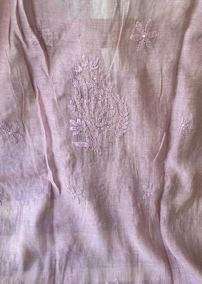 Firgun Wine Lucknowi Chikankari Mul Cotton Straight Kurta