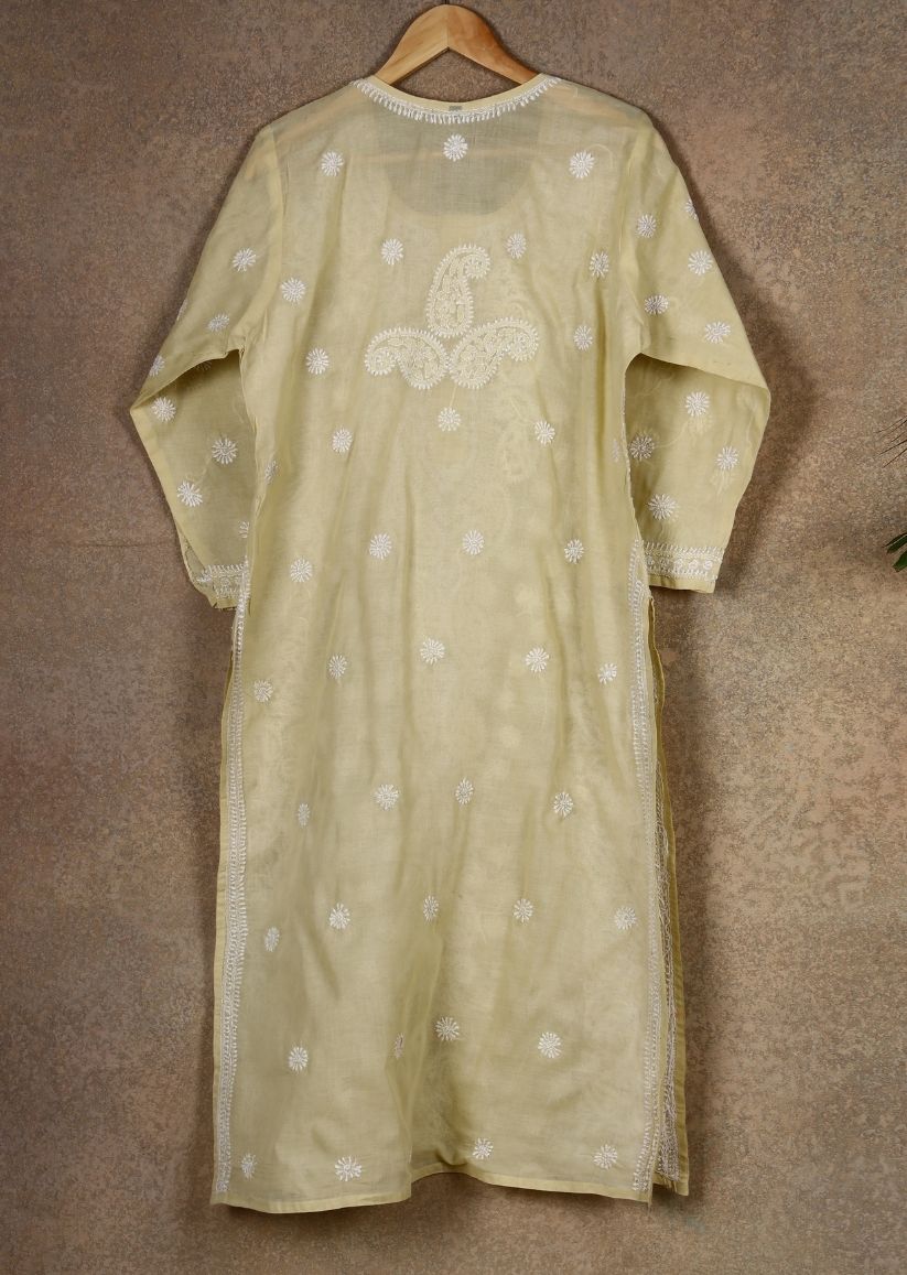 Firgun Beige Lucknowi Chikankari Cotton Kurta