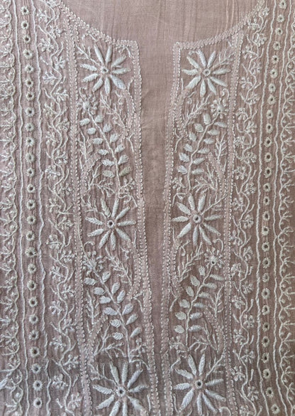 Firgun Pale Pink Lucknowi Chikankari Mul Chanderi Unstitched Kurta & Dupatta Set