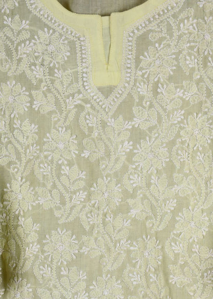 Firgun Lemon Lucknowi Chikankari Cotton Top