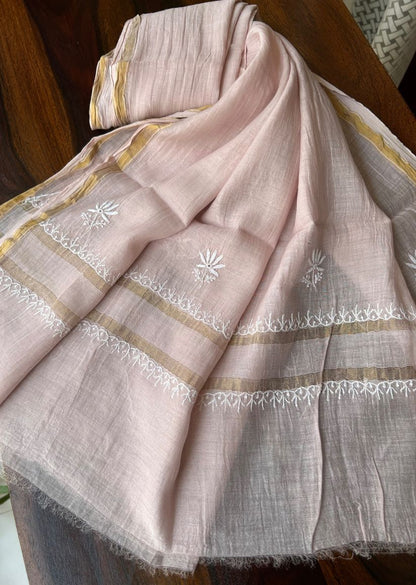 Firgun Pale Pink Lucknowi Chikankari Mul Chanderi Unstitched Kurta & Dupatta Set