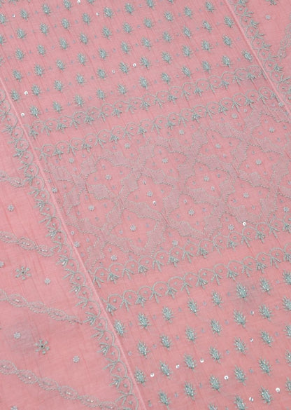 Firgun Salmon Pink Lucknowi Chikankari Mul Chanderi Unstitched Kurta & Dupatta Set