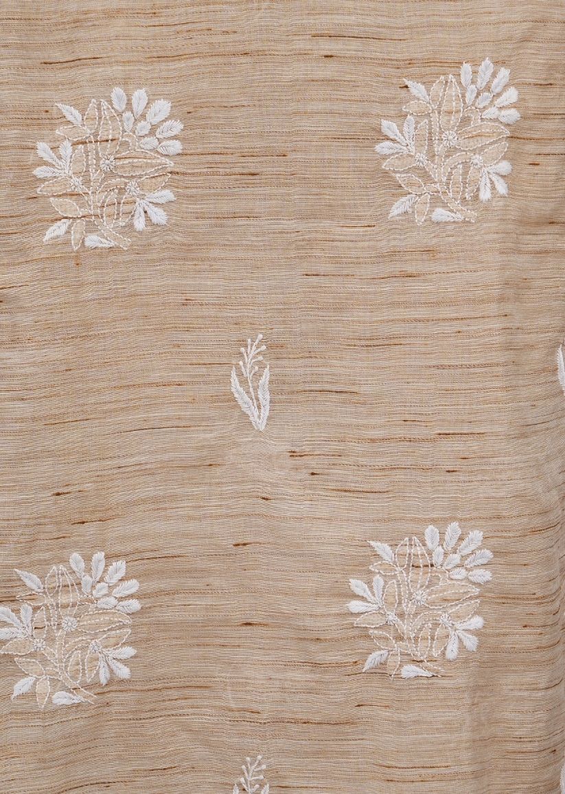 Firgun Beige Lucknowi Chikankari Khadi Silk Unstitched Kurta & Dupatta Set