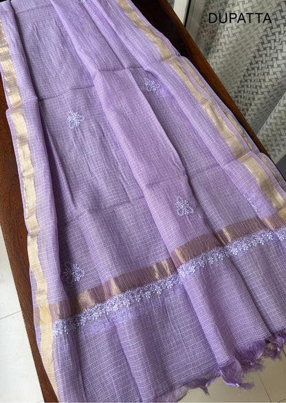 Firgun Royal Purple Lucknowi Chikankari Kota Unstitched Kurta & Dupatta Set