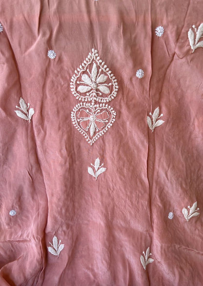 Firgun Peach Lucknowi Chikankari Silk Straight Kurta