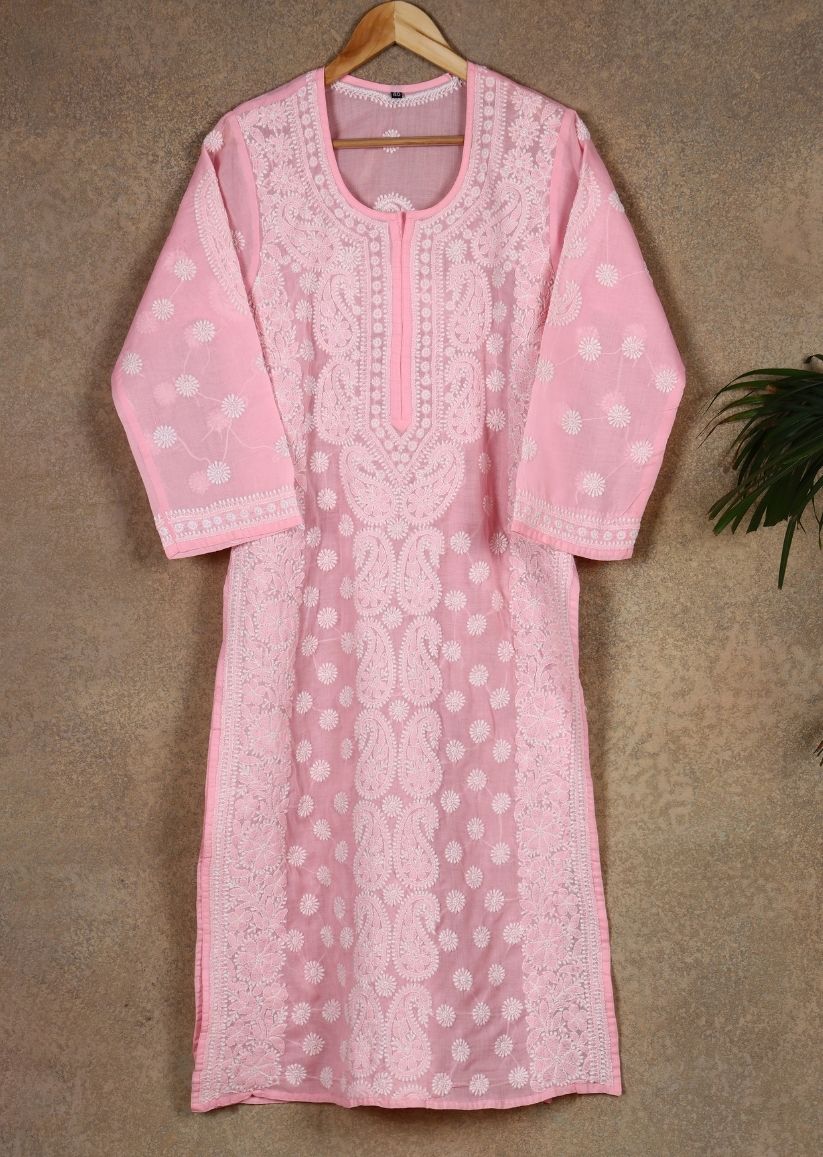 Firgun Beige Lucknowi Chikankari Cotton Kurta