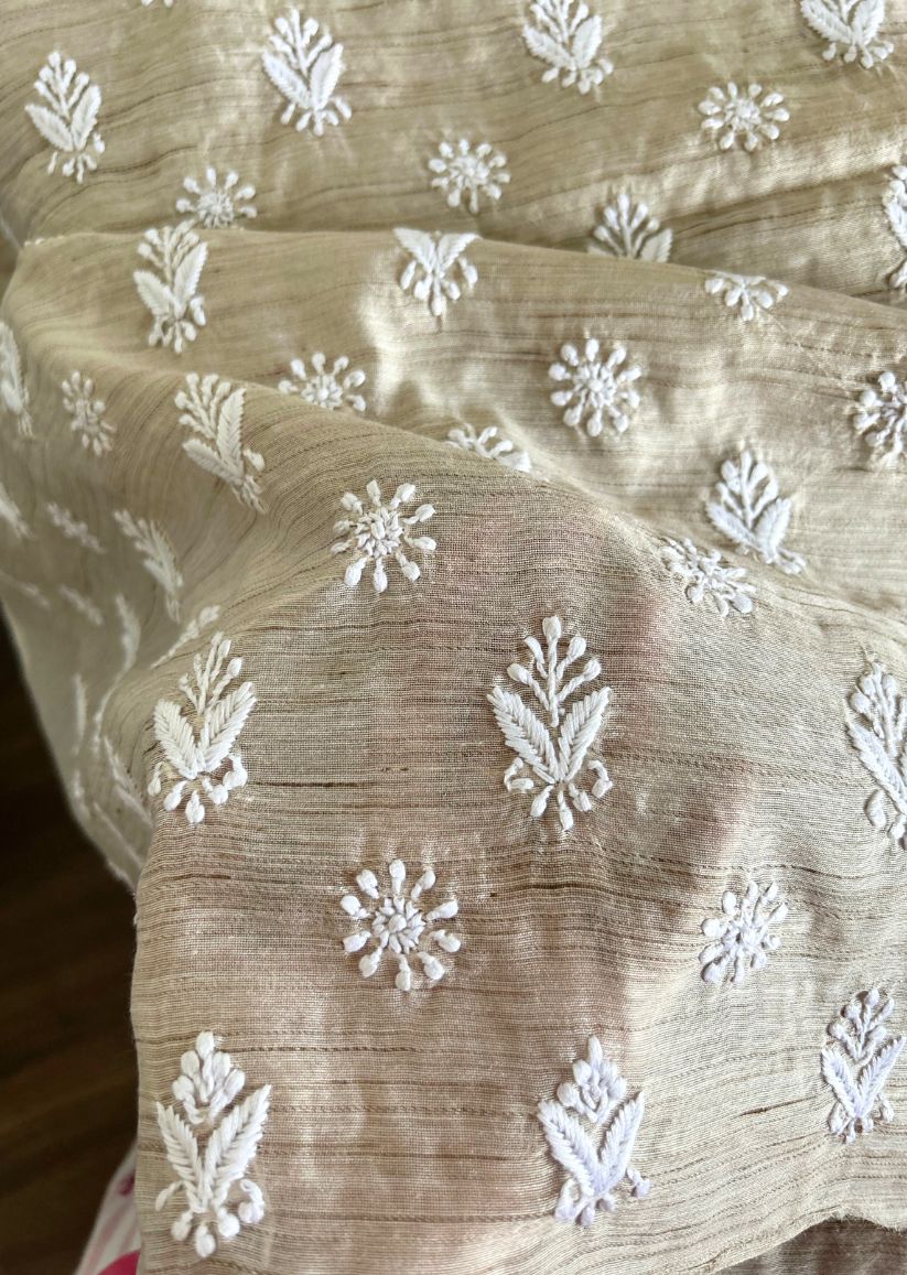 Firgun Hand Embroidered Cotton Lucknowi Chikankari Unstitched Men's Kurta Fabric