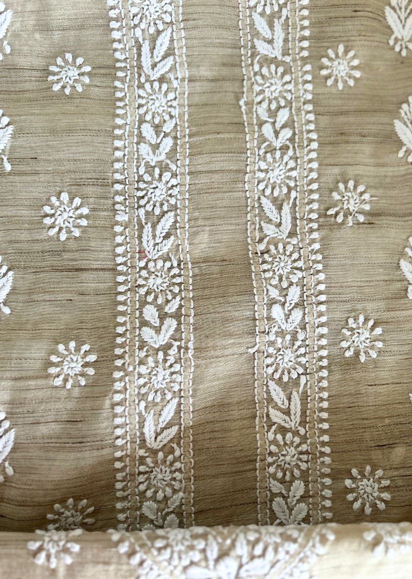 Firgun Hand Embroidered Cotton Lucknowi Chikankari Unstitched Men's Kurta Fabric