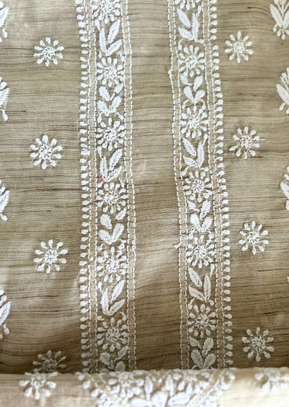 Firgun Hand Embroidered Cotton Lucknowi Chikankari Unstitched Men's Kurta Fabric