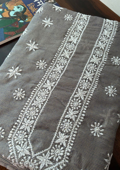 Firgun Hand Embroidered Cotton Lucknowi Chikankari Unstitched Men's Kurta Fabric