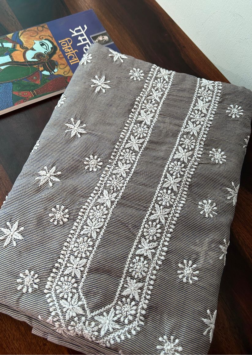 Firgun Hand Embroidered Cotton Lucknowi Chikankari Unstitched Men's Kurta Fabric