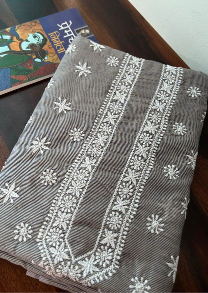 Firgun Hand Embroidered Cotton Lucknowi Chikankari Unstitched Men's Kurta Fabric