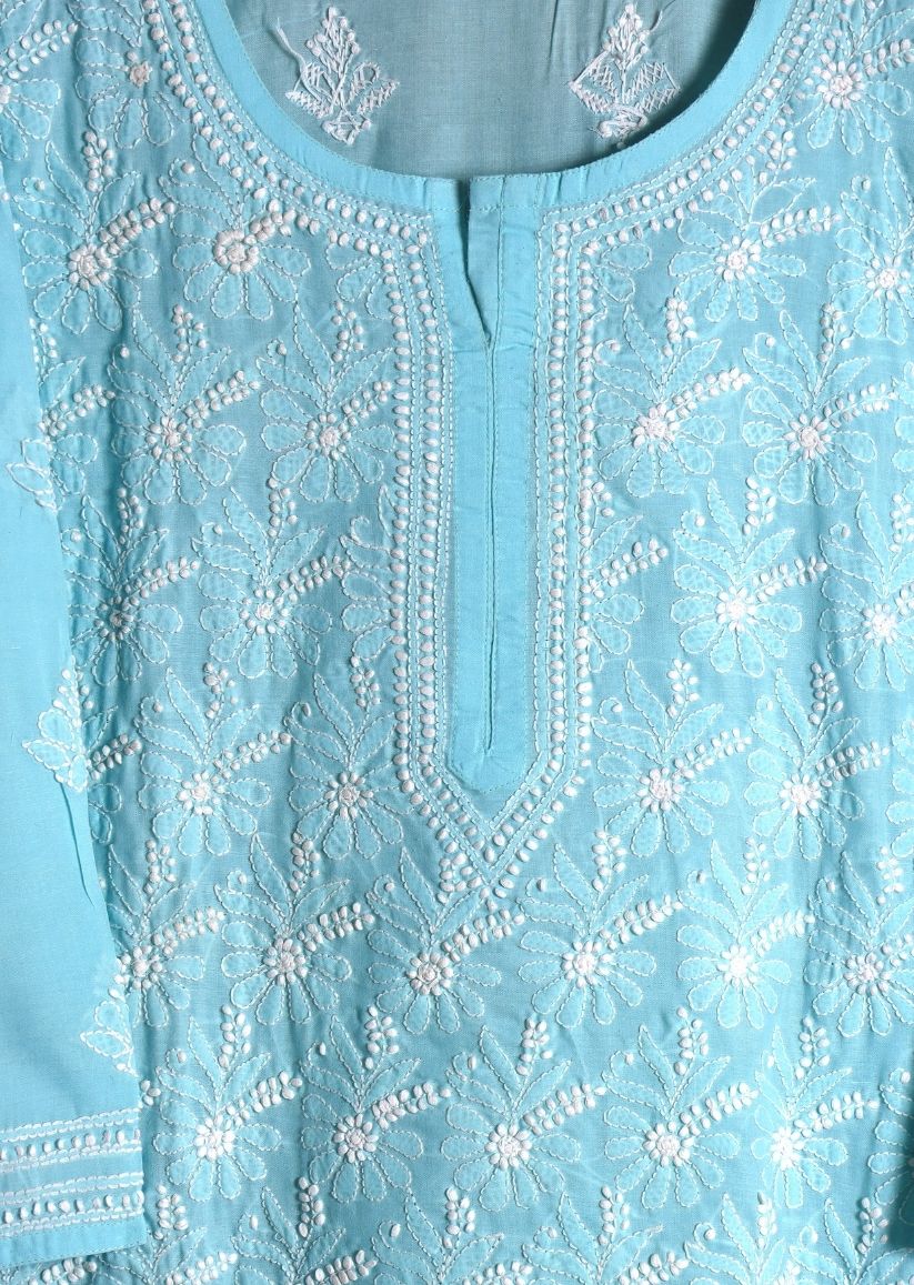 Firgun Beige Lucknowi Chikankari Cotton Kurta with Front Jaal