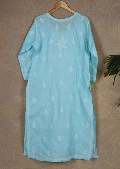 Firgun Beige Lucknowi Chikankari Cotton Kurta with Front Jaal