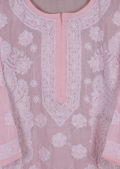 Firgun Blush Pink Lucknowi Chikankari Cotton Kurta with Front Jaal