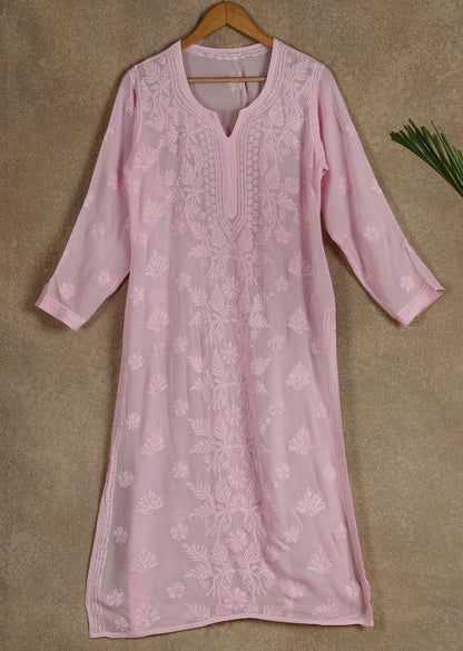 Firgun Mehendi Green Lucknowi Chikankari Viscose Georgette Kurta