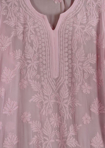 Firgun Mehendi Green Lucknowi Chikankari Viscose Georgette Kurta