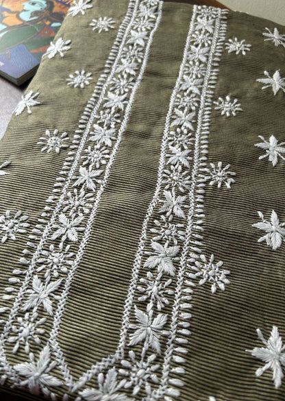 Firgun Hand Embroidered Cotton Lucknowi Chikankari Unstitched Men's Kurta Fabric