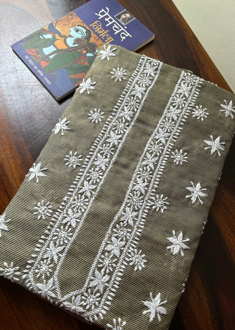 Firgun Hand Embroidered Cotton Lucknowi Chikankari Unstitched Men's Kurta Fabric