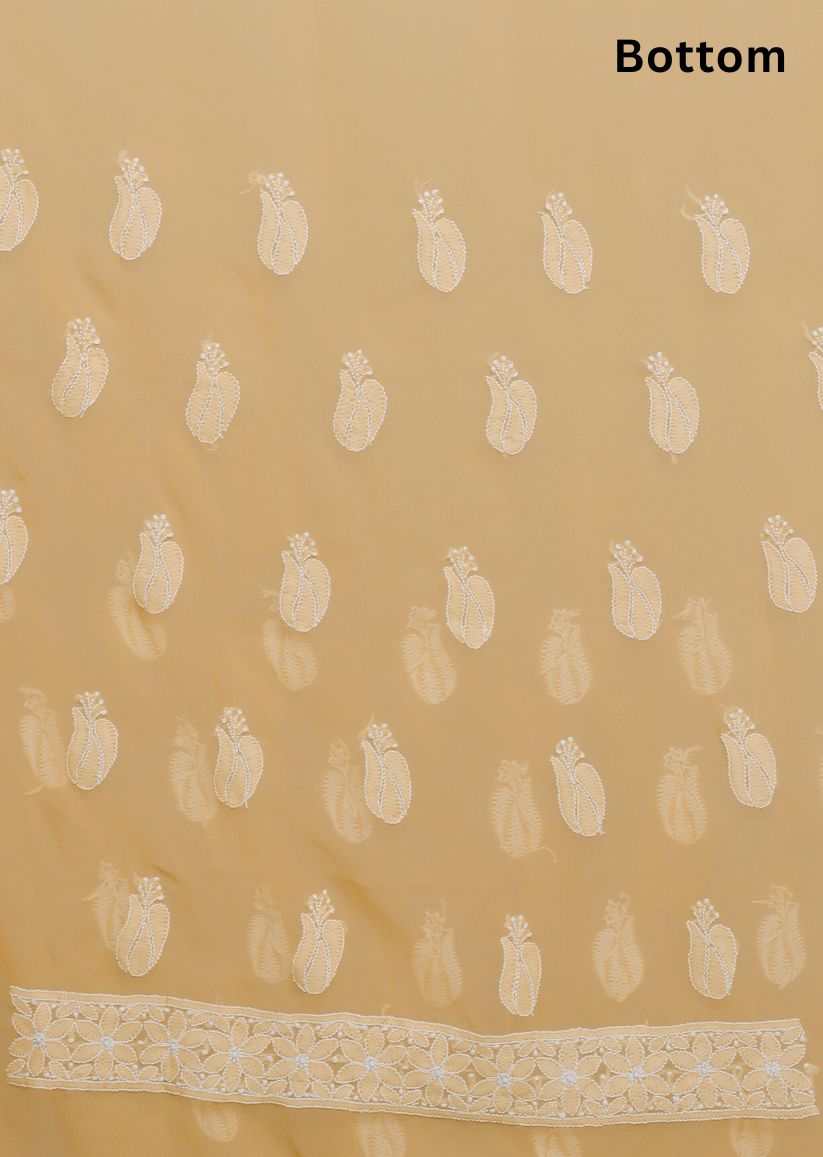 Firgun Hand Embroidered Beige Lucknowi Chikankari Georgette Unstitched Suit Set