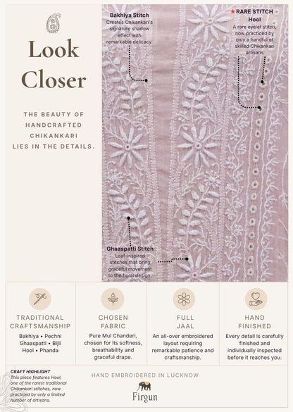 Firgun Pale Pink Lucknowi Chikankari Mul Chanderi Unstitched Kurta & Dupatta Set