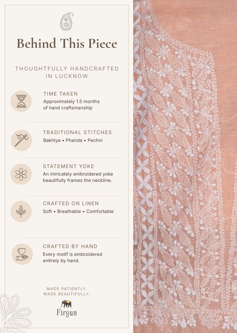 Firgun Orange Lucknowi Chikankari Linen Unstitched Kurta & Dupatta Set