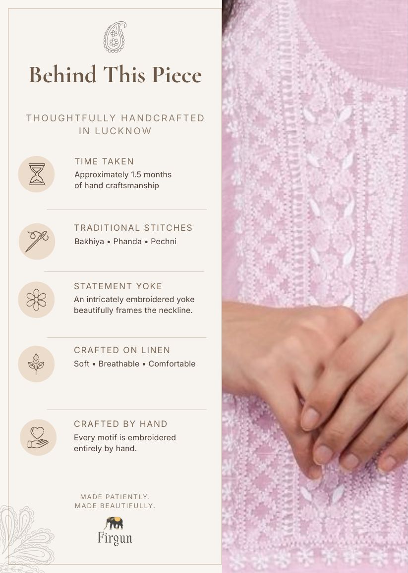 Firgun Pink Lucknowi Chikankari Linen Unstitched Kurta & Dupatta Set