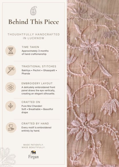 Firgun Pale Orange Lucknowi Chikankari Mul Chanderi Unstitched Kurta & Dupatta Set