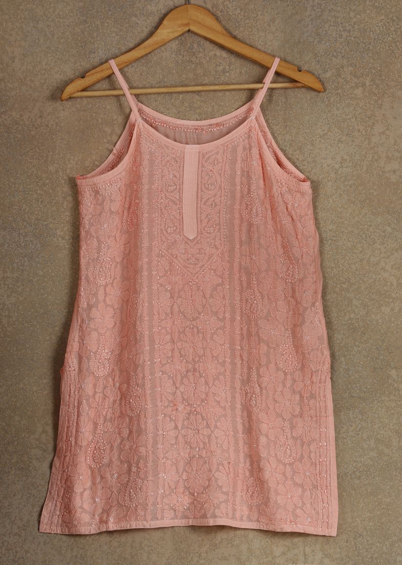 Firgun Lucknowi Chikankari Muslin Spaghetti Top