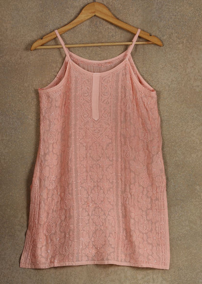 Firgun Lucknowi Chikankari Muslin Spaghetti Top