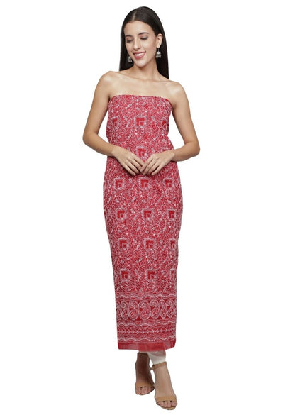 Firgun Maroon Lucknowi Chikankari Cotton Unstitched Suit Set