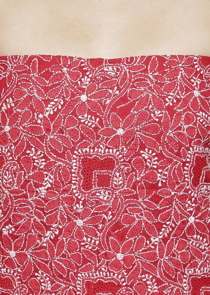 Firgun Maroon Lucknowi Chikankari Cotton Unstitched Suit Set