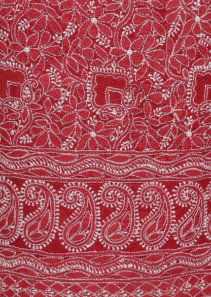 Firgun Maroon Lucknowi Chikankari Cotton Unstitched Suit Set