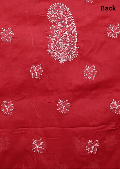 Firgun Maroon Lucknowi Chikankari Cotton Unstitched Suit Set