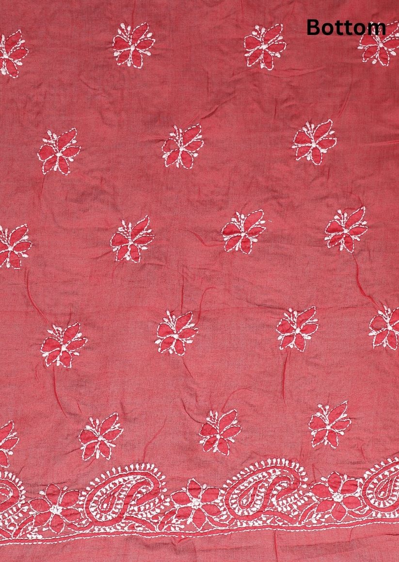 Firgun Maroon Lucknowi Chikankari Cotton Unstitched Suit Set