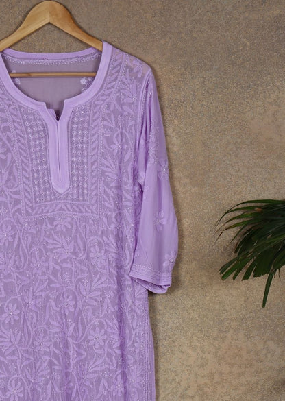 Firgun Lavender Lucknowi Chikankari Viscose Georgette Kurta