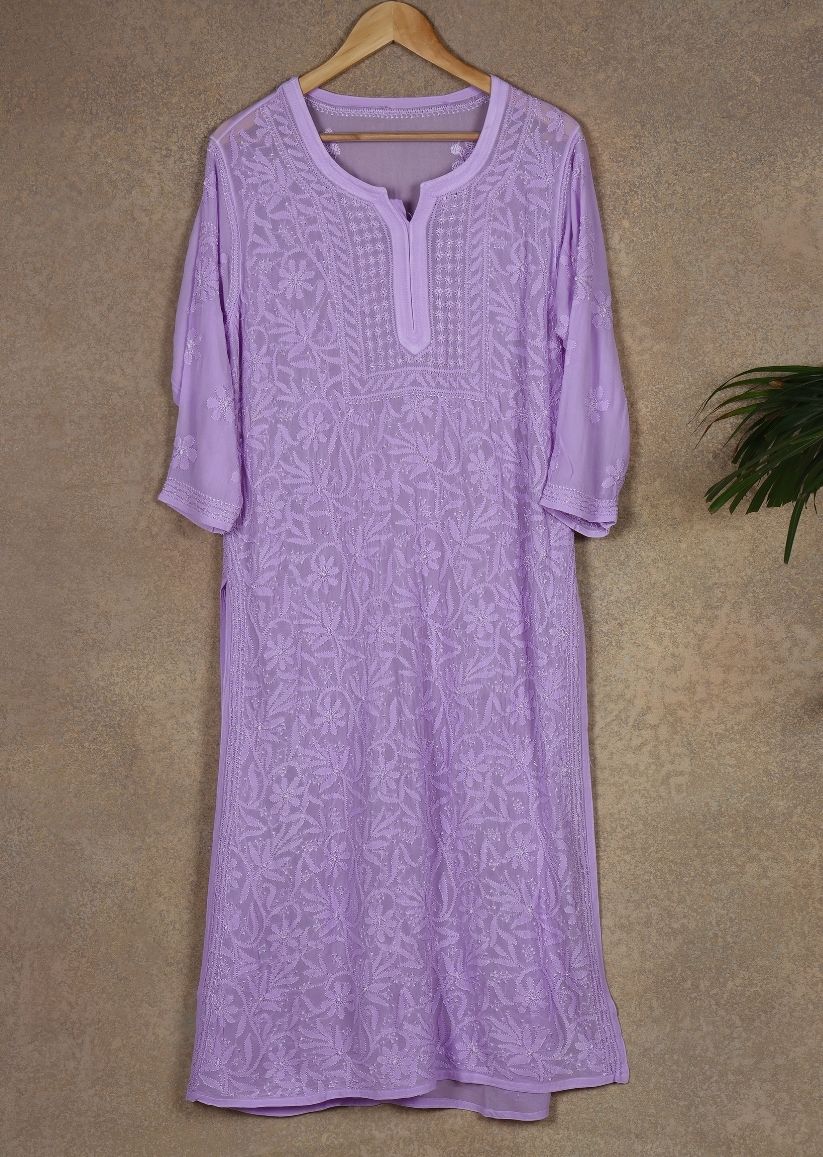 Firgun Lavender Lucknowi Chikankari Viscose Georgette Kurta