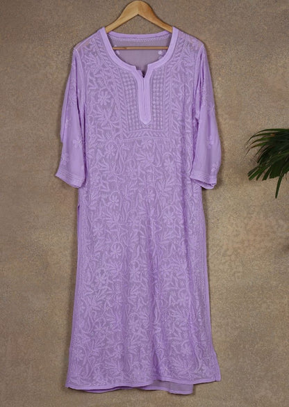 Firgun Lavender Lucknowi Chikankari Viscose Georgette Kurta