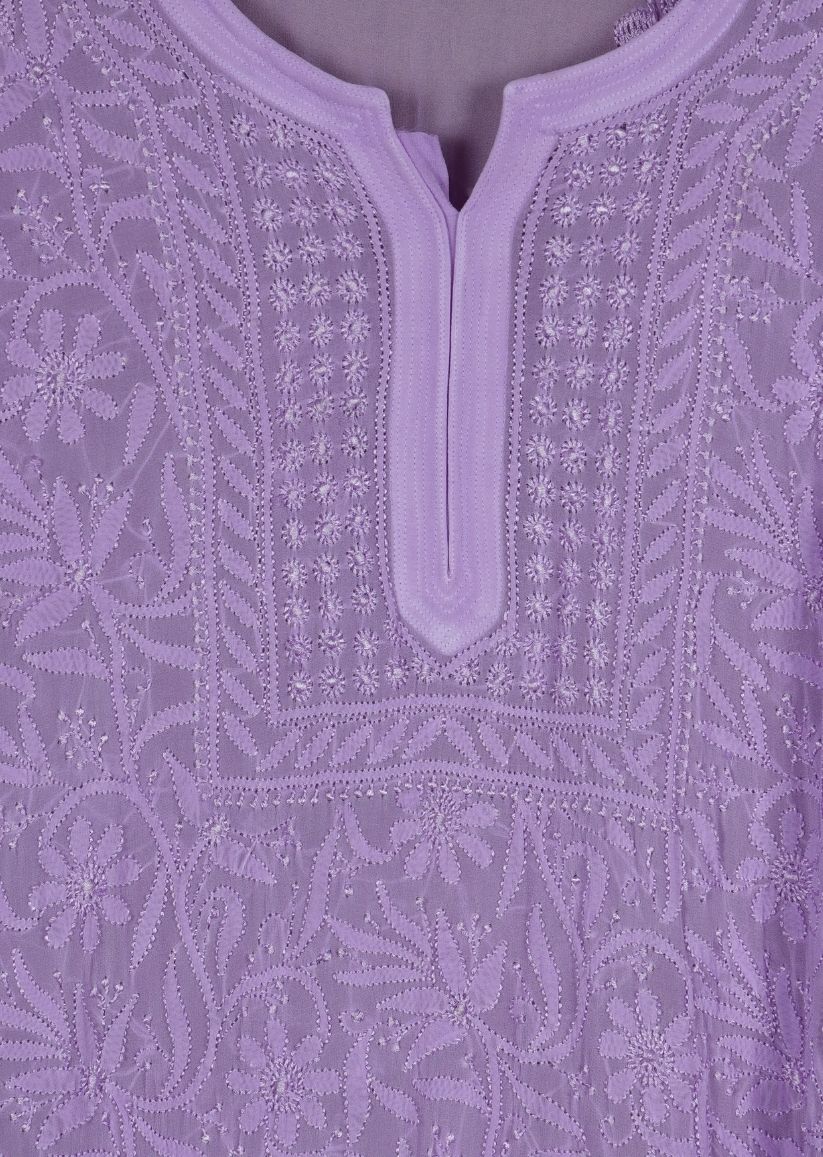 Firgun Lavender Lucknowi Chikankari Viscose Georgette Kurta