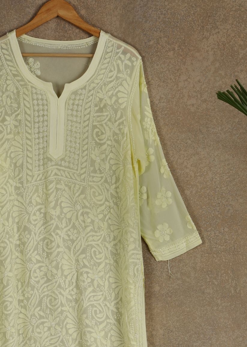 Firgun Lavender Lucknowi Chikankari Viscose Georgette Kurta