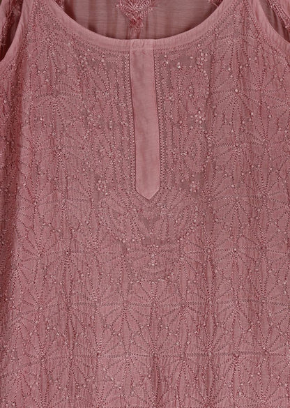 Firgun Lucknowi Chikankari Muslin Spaghetti Style Kurta