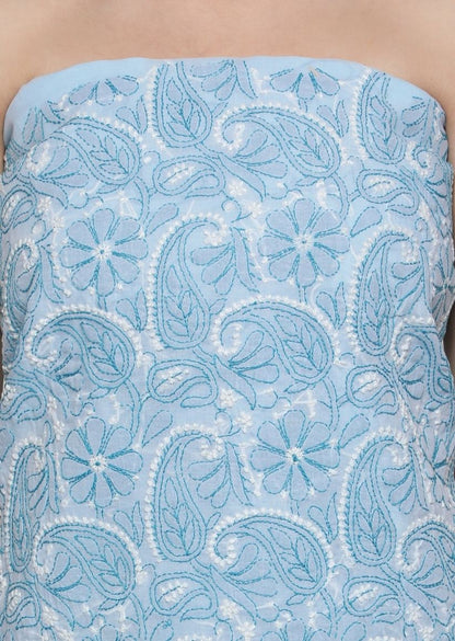 Firgun Blue Lucknowi Chikankari Cotton Unstitched Suit Set