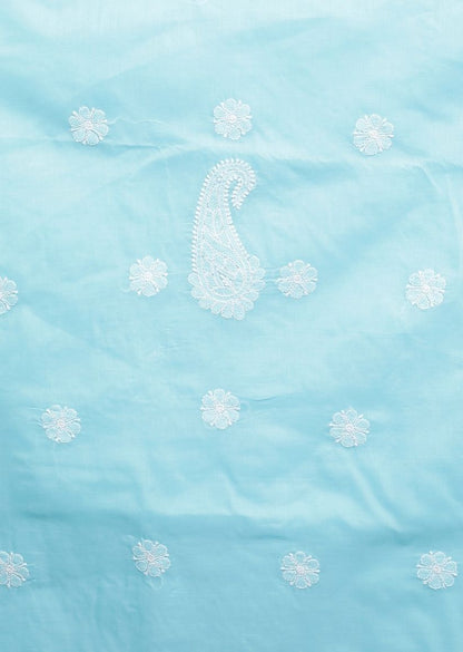 Firgun Powder Blue Lucknowi Chikankari Cotton Unstitched Suit Set
