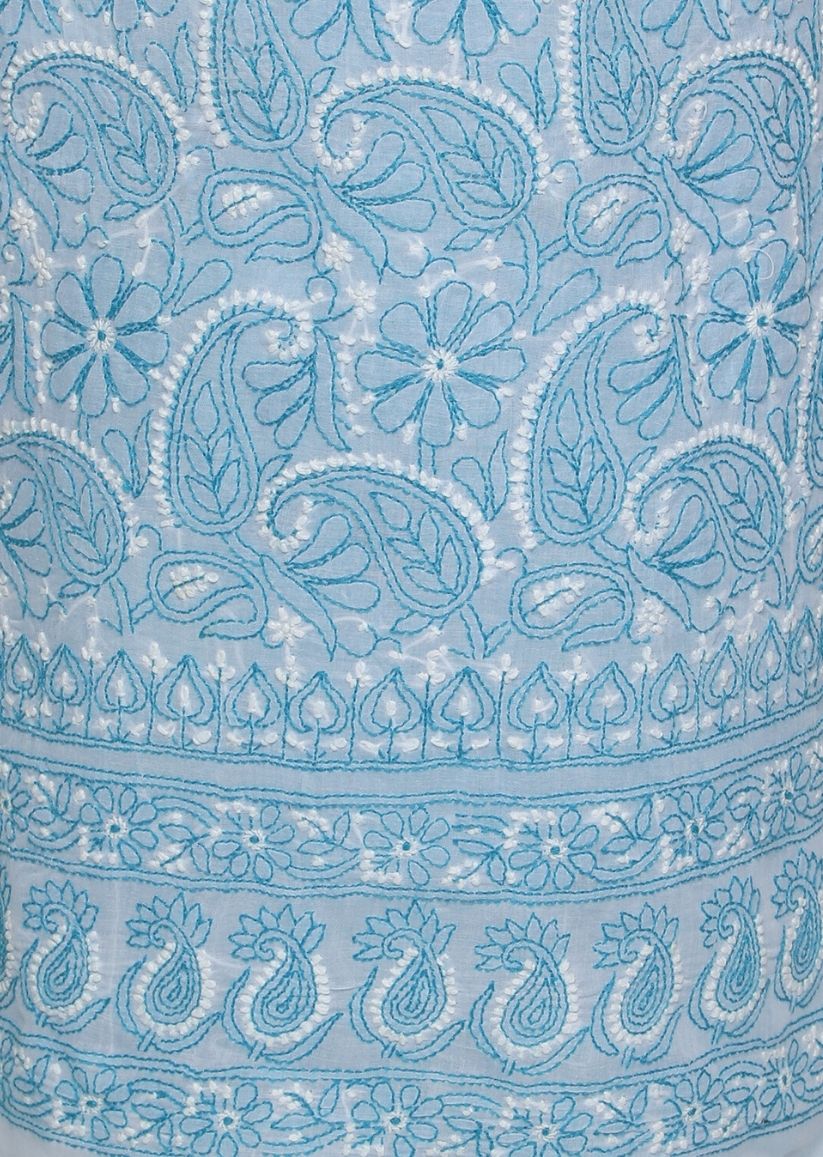 Firgun Blue Lucknowi Chikankari Cotton Unstitched Suit Set