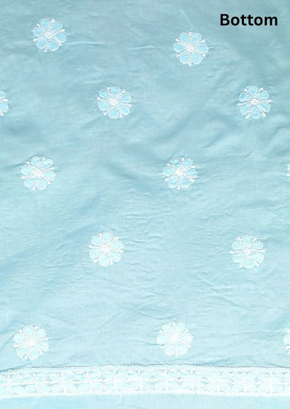 Firgun Powder Blue Lucknowi Chikankari Cotton Unstitched Suit Set
