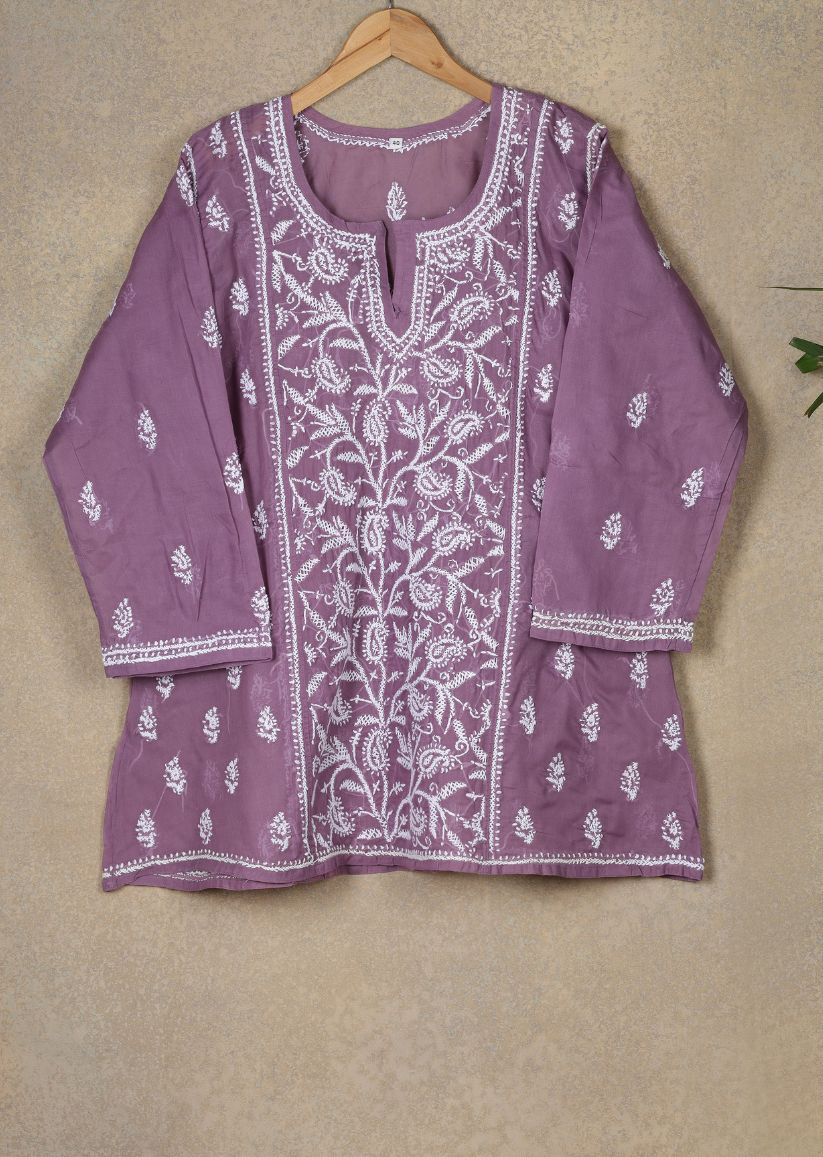 Firgun Red Lucknowi Chikankari Cotton Top